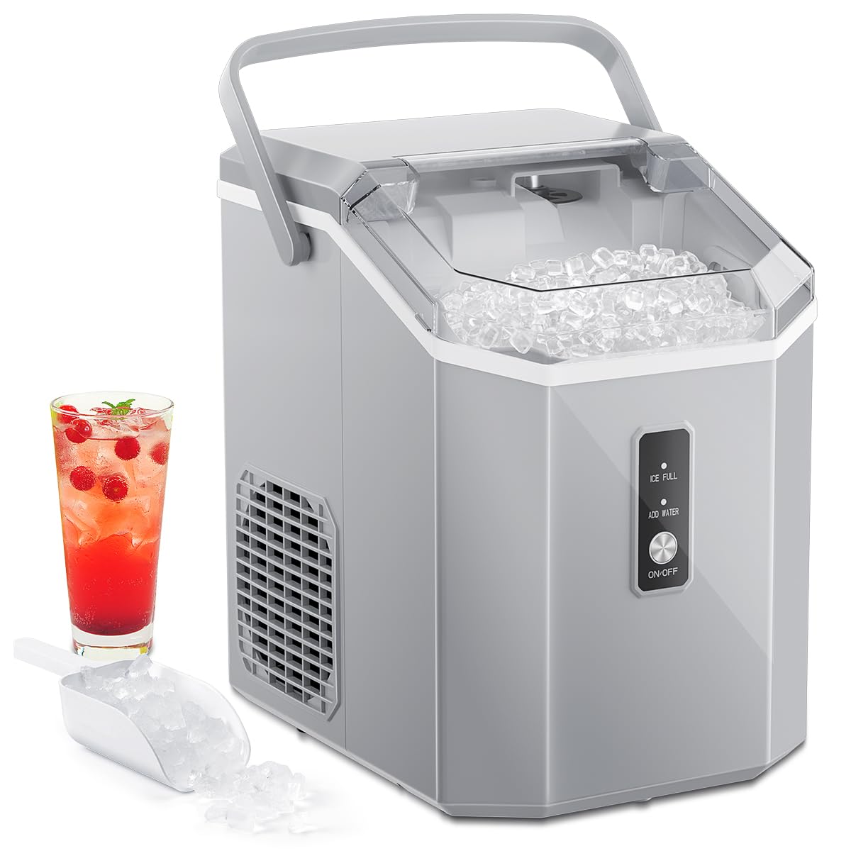 JOY PEBBLE 33lbs Countertop Ice Maker, Crushed Nugget Ice Type with Scoop,  Cubes Ready in 10 Mins, Black